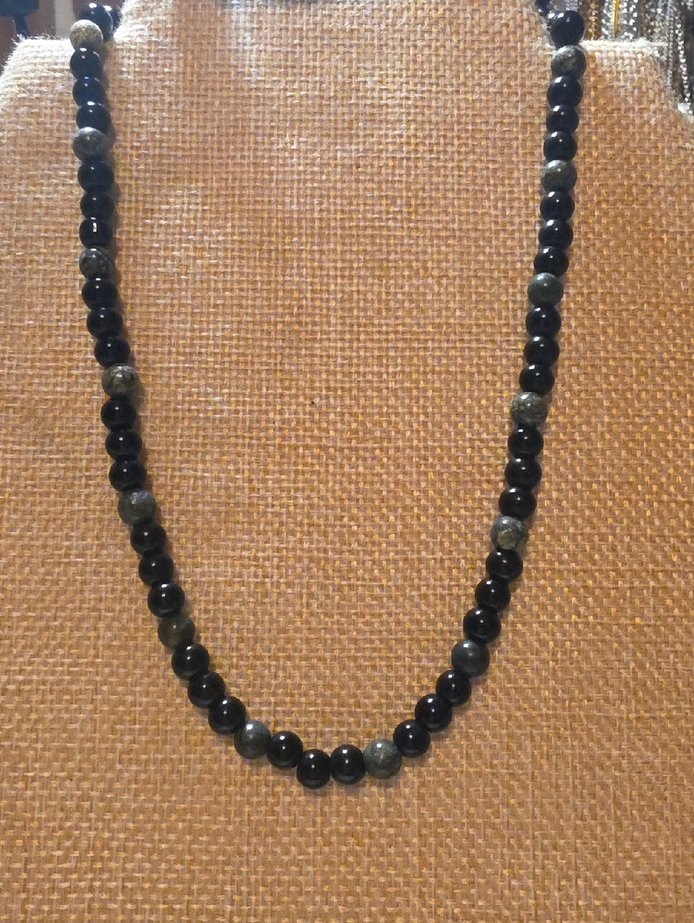 Beaded Black Obsidian and Kambaba Jasper Stone Necklace - Women Jewelry